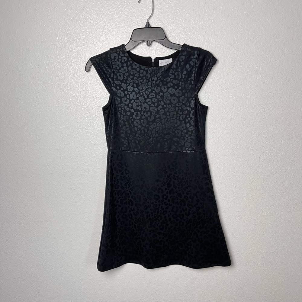 Children's place short sleeve black on black leopard print dress size L 10/12